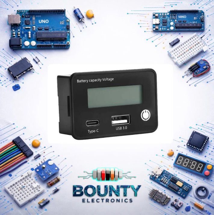 وحدة مؤشر سعة البطارية8V-30V مع رسم بياني شريطي ومؤشر للجهد،USB و TYPE-C