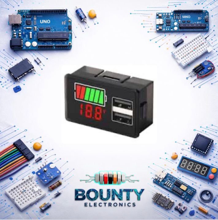 وحدة مؤشر سعة البطارية 8V-30V مع رسم بياني شريطي ومؤشر للجهد USB